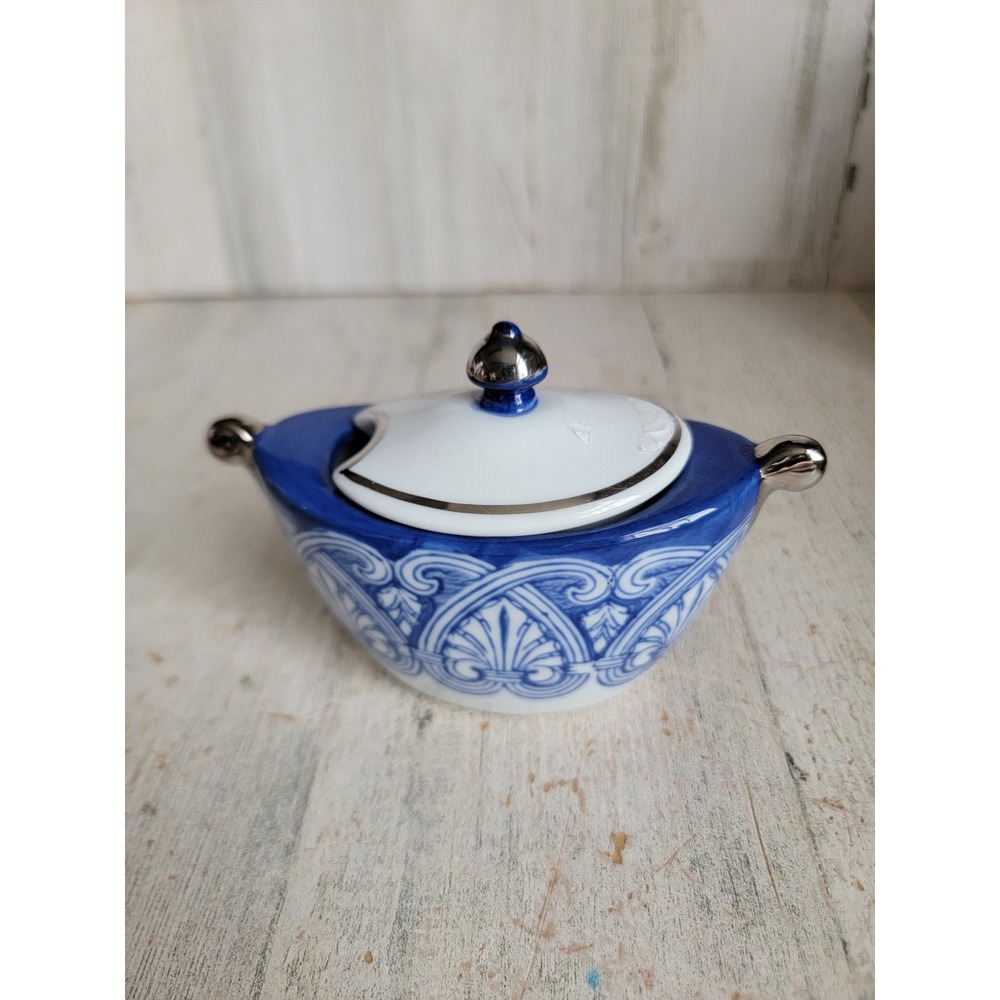 Bombay vintage mini blue lidded sugar jar ceramic kitchen home decor